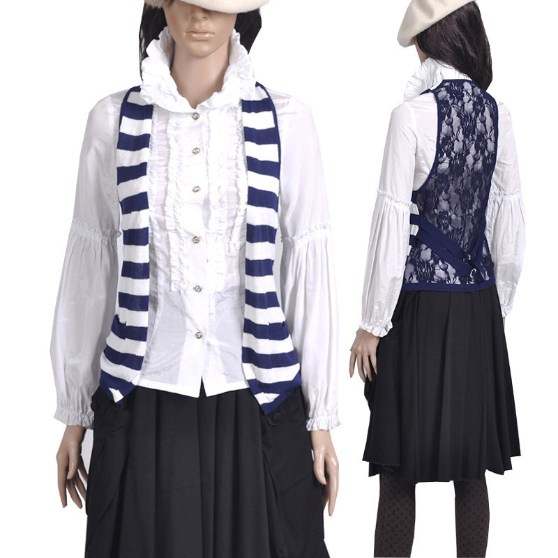 Back lace stripe knitted yarn vest small vest sexy