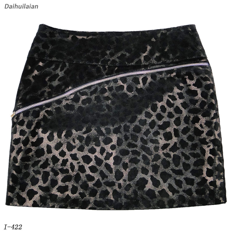 Bag skirt short skirt autumn casual fashion zipper leopard print genuine leather sheepskin female short leather skirt i-422