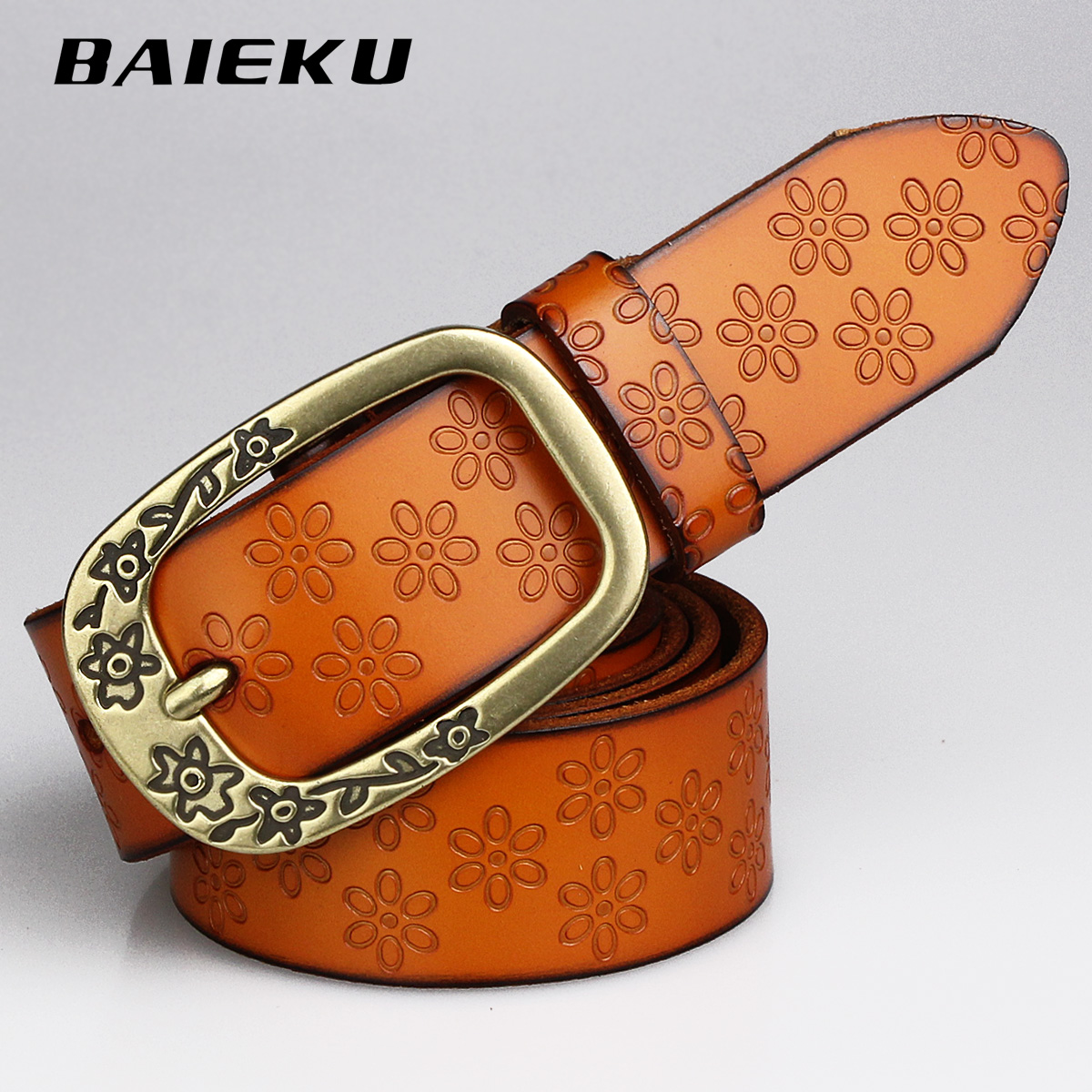 Baieku genuine leather belt fashion women's plum buckle genuine leather strap female