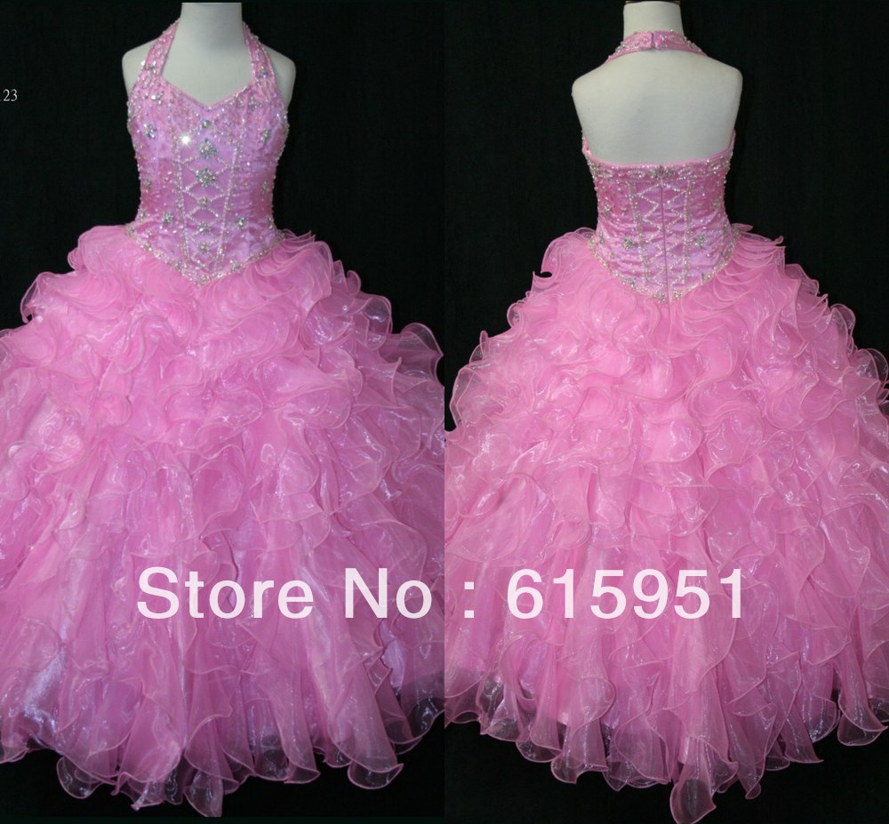 Ball gown light pink shining beaded hot sale girls pageant dress prom gowns JW0039