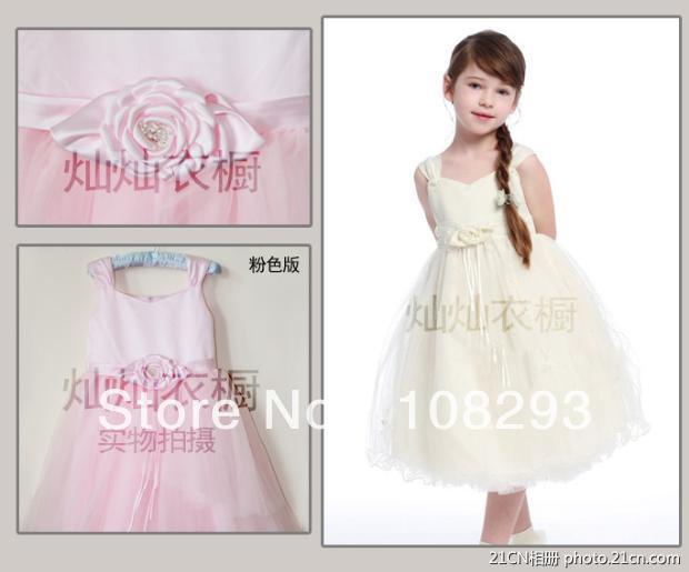 Ball sweetheart neckline Tea Length Satin and Organza   Flower girl dresses girls pageant dresses