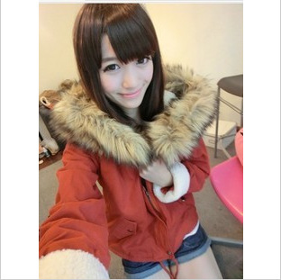 Balls large cap thickening winter women's lacing massifs with a hood fur collar berber fleece overcoat outerwear wadded jacket