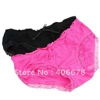 Bamboo fiber Fine cotton Bow lace edge solid color briefs