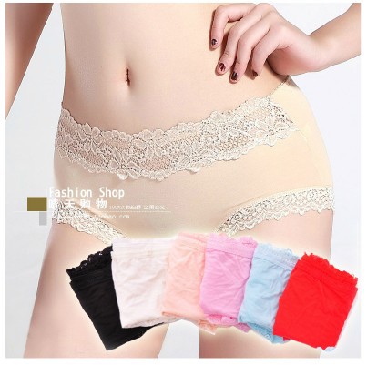 Bamboo fiber in the waist pants female sexy lace underwear briefs