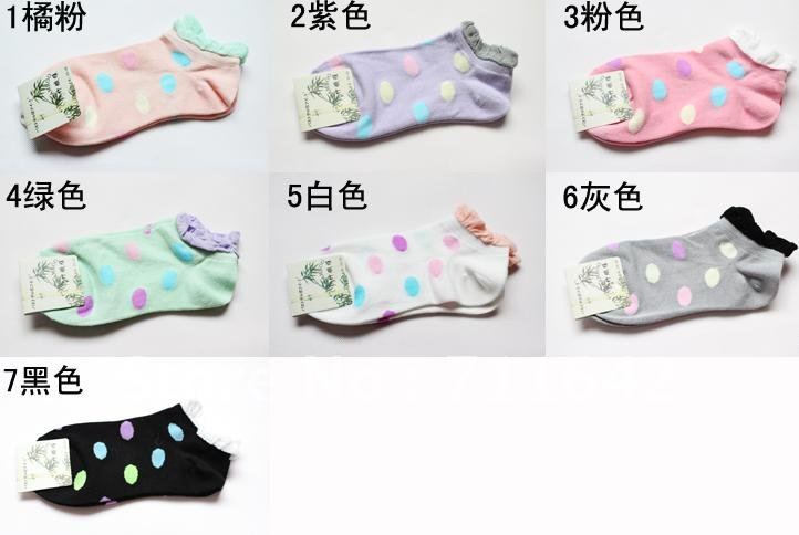 Bamboo fiber lace dot cotton lady ship socks