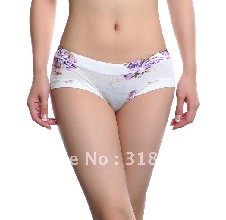 Bamboo Fiber Panties Flowered Low Waist Women's Underwear Briefs Knickers 900852-510013A Free shipping