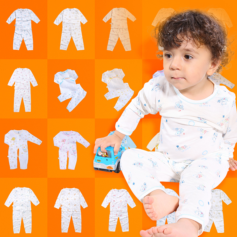 Bamboo fibre baby air conditioning service baby underwear set child sleepwear male female child ultra-thin