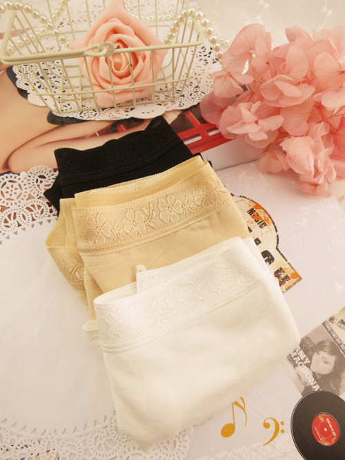 Bamboo fibre . simple paragraph women's lace cotton panties black white beige underwear safety pants