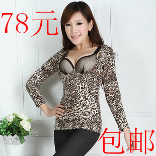 Bamboo velvet female thermal clothing leopard print body shaping thermal top thermal basic underwear