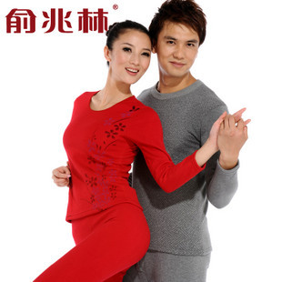 Bamboo wool kneepad plus velvet thickening print thermal underwear male women's set