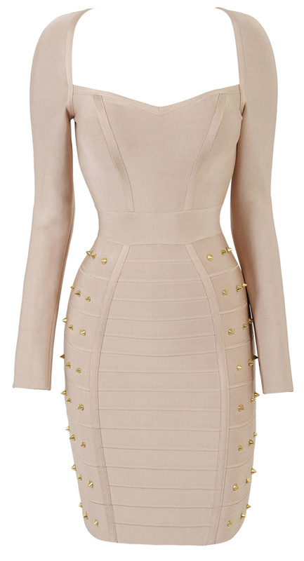Bandage Dress L037 Long Sleeve Khaki Tight fitting Celebrities Homecoming Prom Cocktail Dress Party Evening Dress
