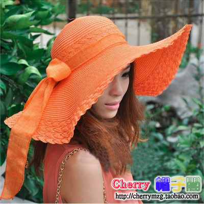 Bandeaus bow straw hat big sunscreen spring and summer fashion female super large brim hat sun-shading beach cap
