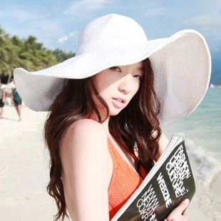 Bandeaus braid straw large brim hat women's sunbonnet beach cap strawhat sun hat along the big ht5