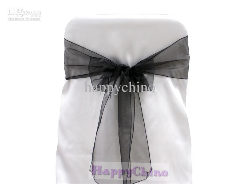 Banquet 100PCS Black Organza Sashes Chair Sashes Chair Cover Bows Wedding Party Pageant Sashes