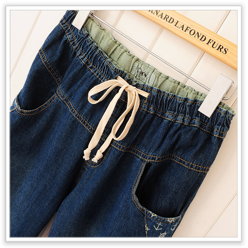 Baos shop casual pocket roll-up hem trousers anchor pattern jeans