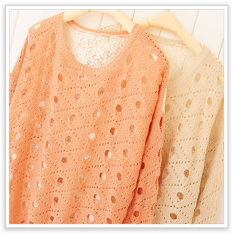 Baos shop sweet chest cutout back full lace crochet batwing sleeve sweater