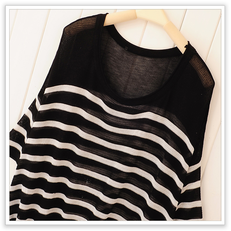 Baos shop sweet classic black and white stripe sweep drawstring thin batwing sleeve sweater