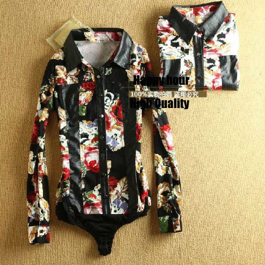 Baroque Style! New Arrival Fashion Elegant Long sleeve OL Floral Shirt Brand Blouse Black, White S-M-L-XL SY0079 Free shipping