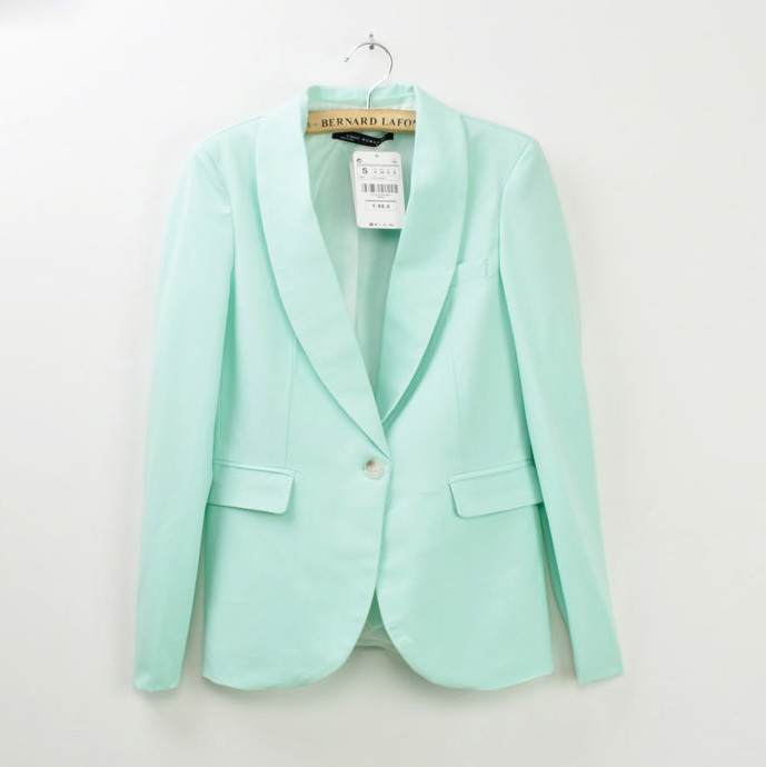 Basic Candy OL Mint Green Coral Light Pink Yellow Slim Suit Jacket Blazer s M L