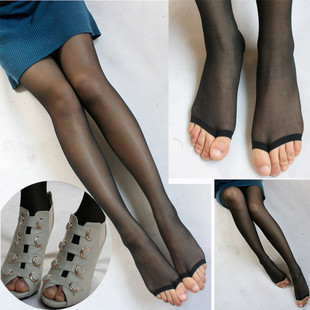 Basic stockings open toe step foot socks Core-spun Yarn ultra-thin transparent female black pantyhose