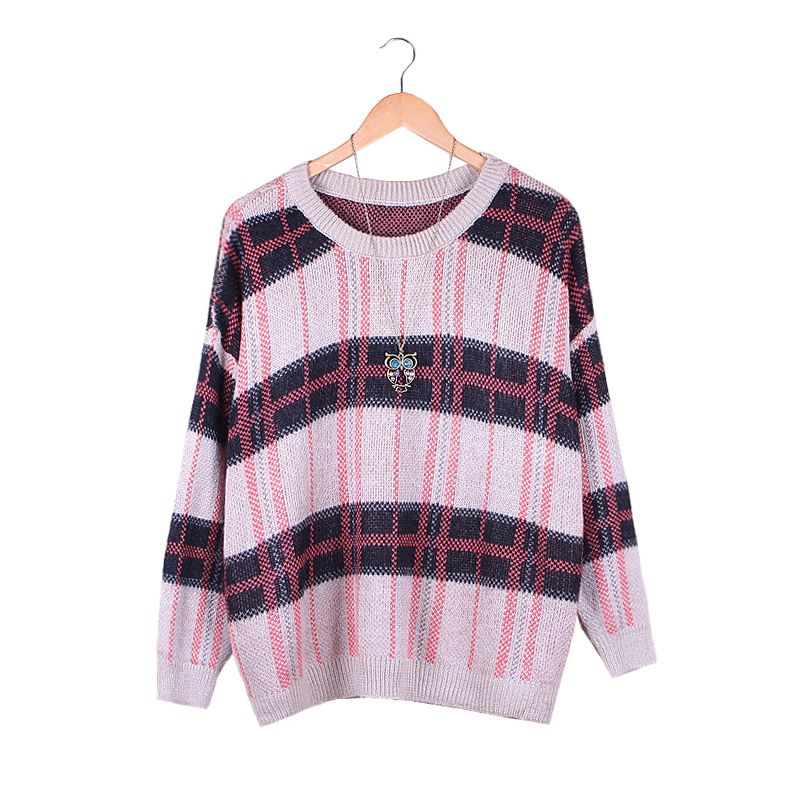 Basic sweater fashion plus size clothing basic shirt big check loose plus size sweater female