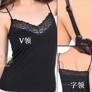 Basic V-neck lace spaghetti strap top small vest female 100% cotton spaghetti strap short vest plain underwear