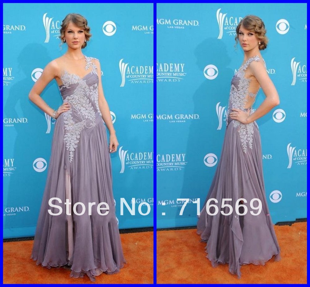 Bateau Appliques Ruched TAYLOR SWIFT Column Floor length Celebrity Dresses Prom Gowns 22