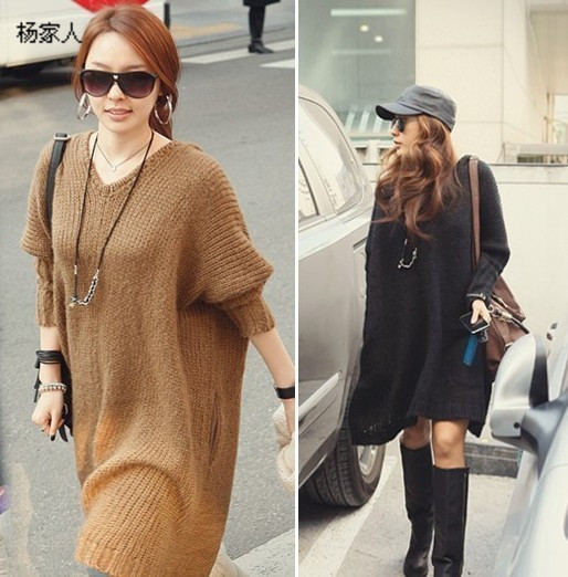 Batwing sleeve medium-long sweater V-neck long-sleeve loose batwing shirt pullover sweater outerwear