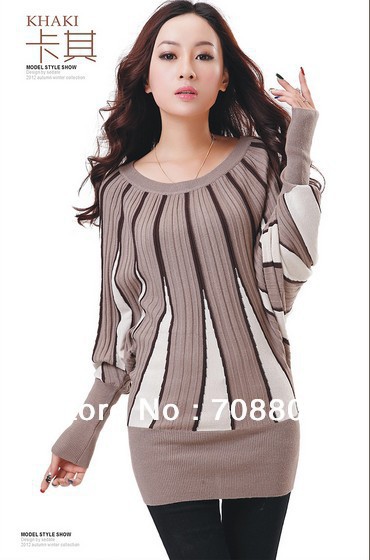 batwing sleeve plus size sweater women's pullovers knitted sweater apparel stripe o-neck woolen wear S M L XL Free shipping