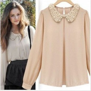 Baylor 2012 fresh LLADRO flower paillette peter pan collar slim chiffon women's shirt a765