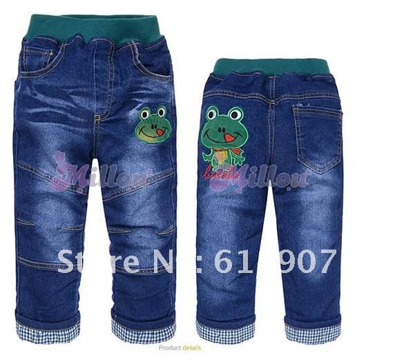 BBH15013 2012 winter new boy girls/kids jeans pants, lovely cartoon small frog/thickening/blue children trousers /Free shipping