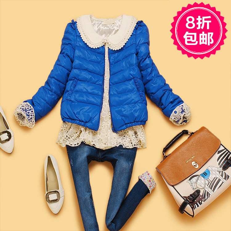 Be1-4 winter 2012 women's sweet candy color lace patchwork small cotton-padded jacket wadded jacket cotton-padded jacket