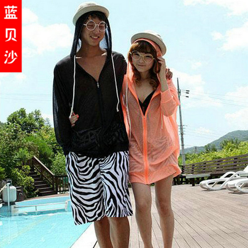 Beach clothes sun protection clothing long-sleeve transparent lovers medium-long outerwear thin outerwear beach top