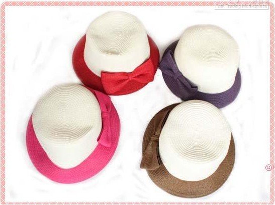 Beach Hat Lady Fashion Two Tone Bowknot Sun Hat Summer Straw Cap hot selling by free shipping !