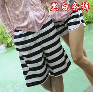 Beach pants lovers shorts plus size women's shorts black and white stripe trousers shorts female male swimwear