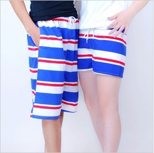 Beach pants lovers shorts plus size women's shorts blue red and white stripe trousers shorts female male swimwear