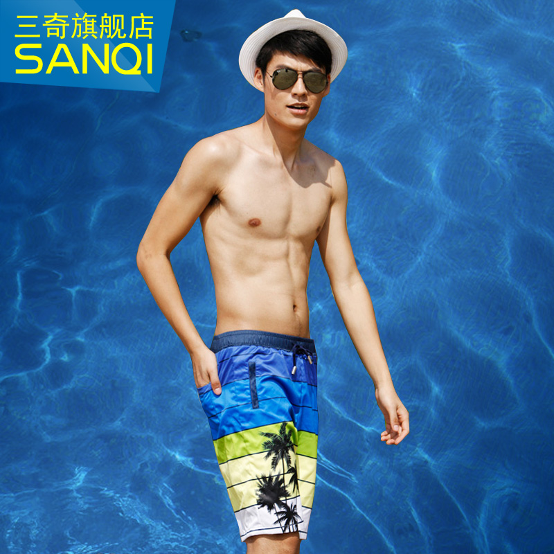 Beach pants male long design lovers swimming trunks male coconut tree casual swimwear
