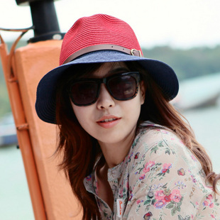 Beach strawhat sunbonnet folding large brim strawhat female hat