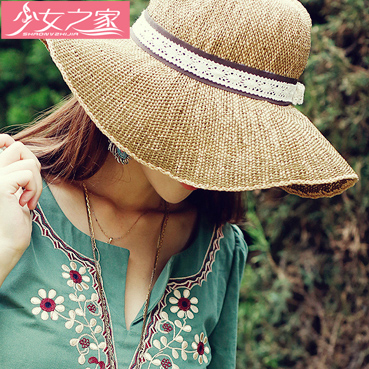 Beach sun-shading strawhat folding women's strawhat large brim hat