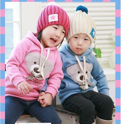 bear childrens clothing boy's girl's top shirts Hooded Sweater hoodie coat jacket with bow free shipping
