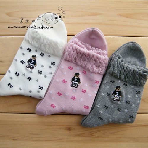 Bear female socks spring and autumn socks cotton socks 10 double