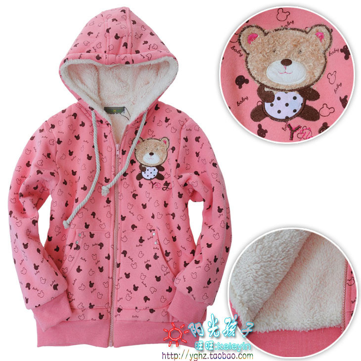 Bear girls clothing autumn and winter wadded jacket cotton-padded jacket thickening outerwear zipper-up plus velvet 1159