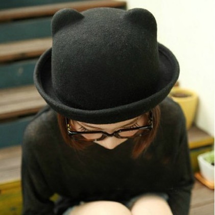 Bear hat british style pure woolen cat ears roll-up hem dome small fedoras autumn and winter women's