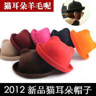 Bear hat roll-up hem dome hat cat ears pure woolen autumn and winter female