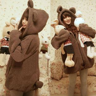 Bear or rabbit belt ears cartoon wool with a hood domesticated hen outerwear 9260