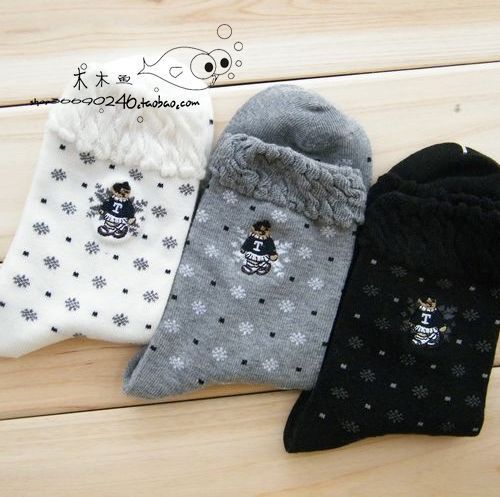 Bear socks 100% cotton socks cotton socks spring and autumn female socks fancy