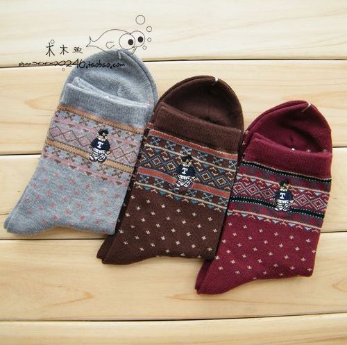 Bear vintage 100% cotton female cotton socks spring and autumn socks handmade boneless