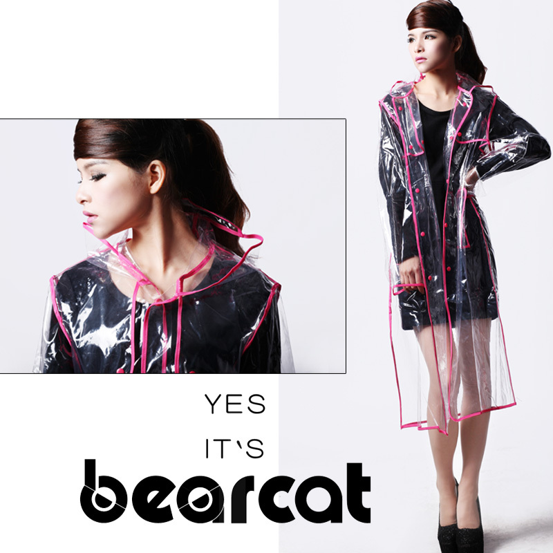 Bearcat transparent rose bordered hooded poncho adult raincoat poncho lovers long design y7