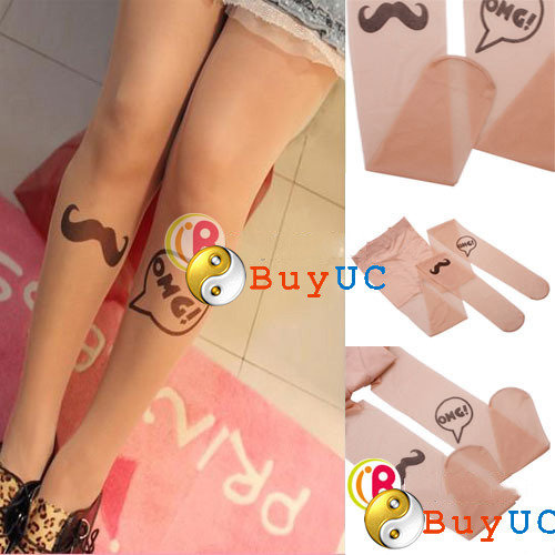 Beard Pattern Transparent Socks Tattoo Pantyhose Stockings Tights Leggings