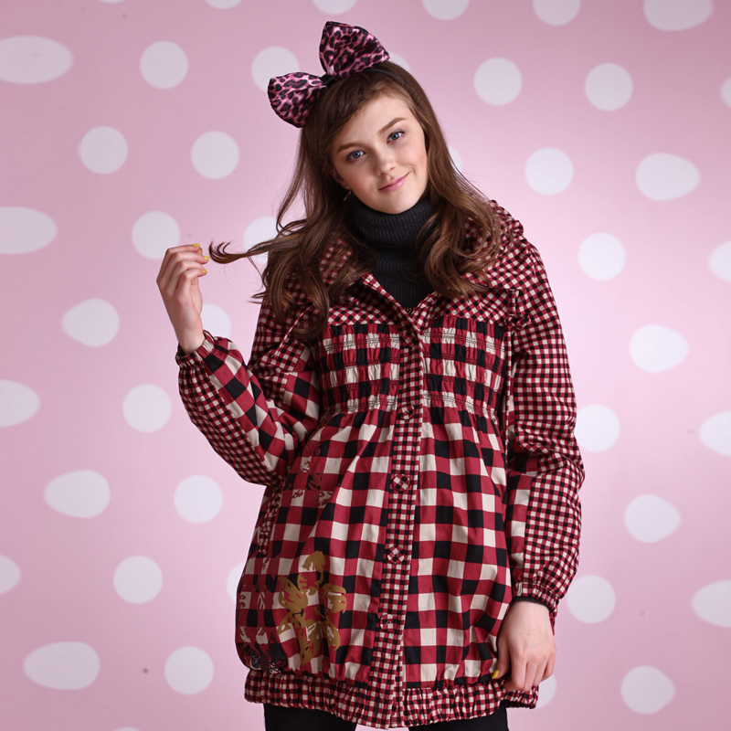 Beautiful 2013 autumn and winter maternity clothing 100% cotton plaid wadded jacket plus size cotton-padded trench outerwear